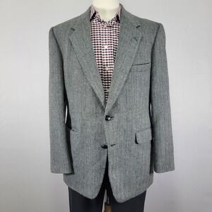 Joe Namath Mens Tweed Sport Coat Blazer Two Button GRY Herringbone Poly Wool 44R